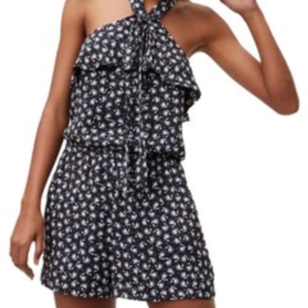 Black and white floral romper